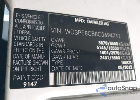 2012 Mercedes-Benz Sprinter 2500 High Roof z USA, uszkodzony, nr VIN WD3PE8CB8C5694711